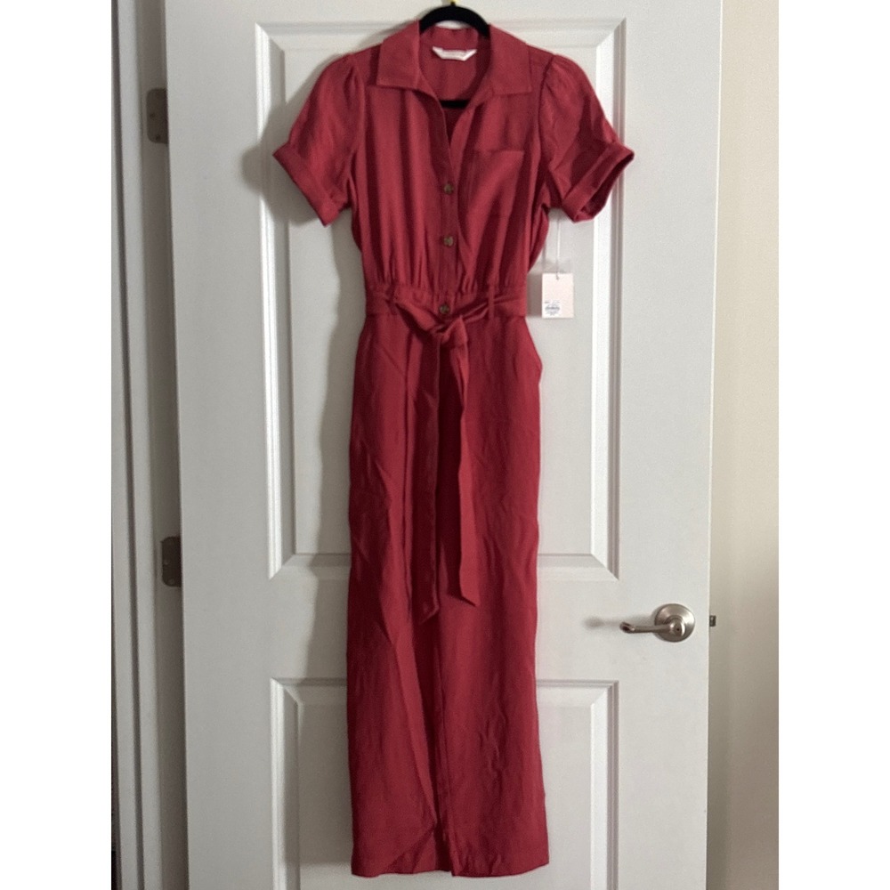 LC Lauren Conrad Short Sleeve Boilersuit Jumpsuit Berry Red XS NWT - Picture 5 of 8